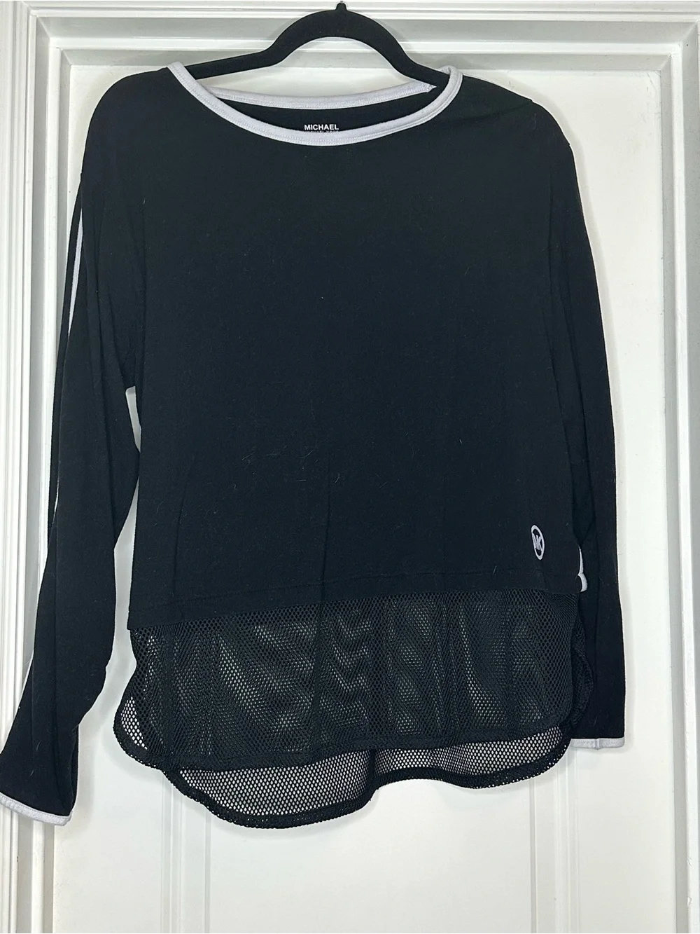 Michael Kors Black Long-Sleeve Layered Mesh Hem Top